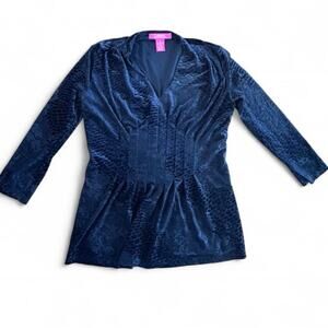 Black Velvet Holiday V-Neck 3/4 Sleeve Top by Catherine Malandrino Size Small